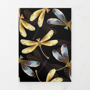 Seamless Pattern with Golden Dragonflies Tri-Fold Holiday Card
