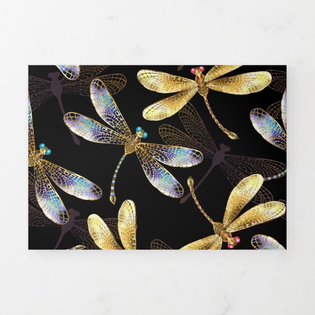 Seamless Pattern with Golden Dragonflies Tri-Fold Programme (Cover)