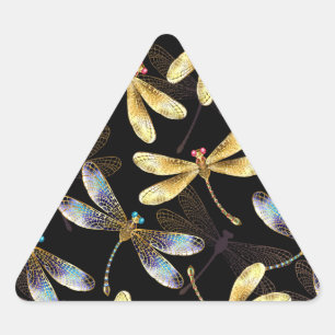 Seamless Pattern with Golden Dragonflies Triangle Sticker