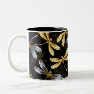 Seamless Pattern with Golden Dragonflies Two-Tone Coffee Mug