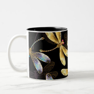 Seamless Pattern with Golden Dragonflies Two-Tone Coffee Mug