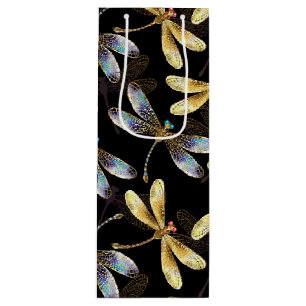 Seamless Pattern with Golden Dragonflies Wine Gift Bag