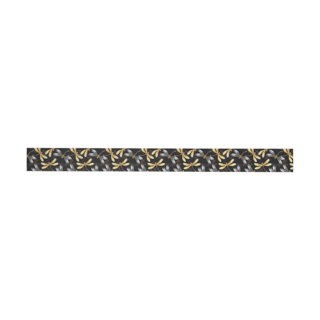 Seamless Pattern with Golden Dragonflies Wrap Around Label (Individual)
