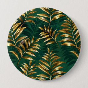 Seamless pattern with golden ferns 10 cm round badge