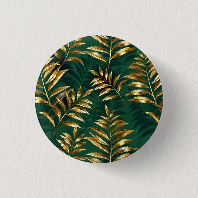Seamless pattern with golden ferns 3 cm round badge (Front)