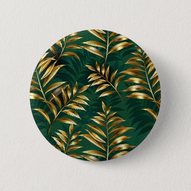 Seamless pattern with golden ferns 6 cm round badge (Front)