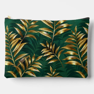 Seamless pattern with golden ferns accessory pouch