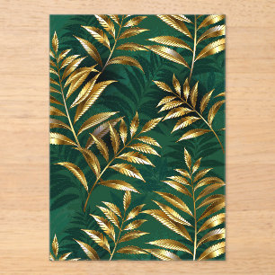 Seamless pattern with golden ferns acrylic invitations