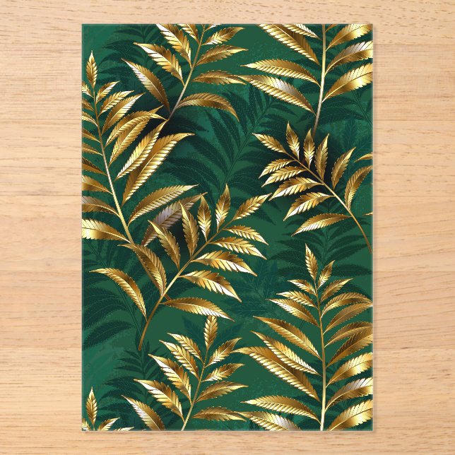 Seamless pattern with golden ferns acrylic invitations (Front)