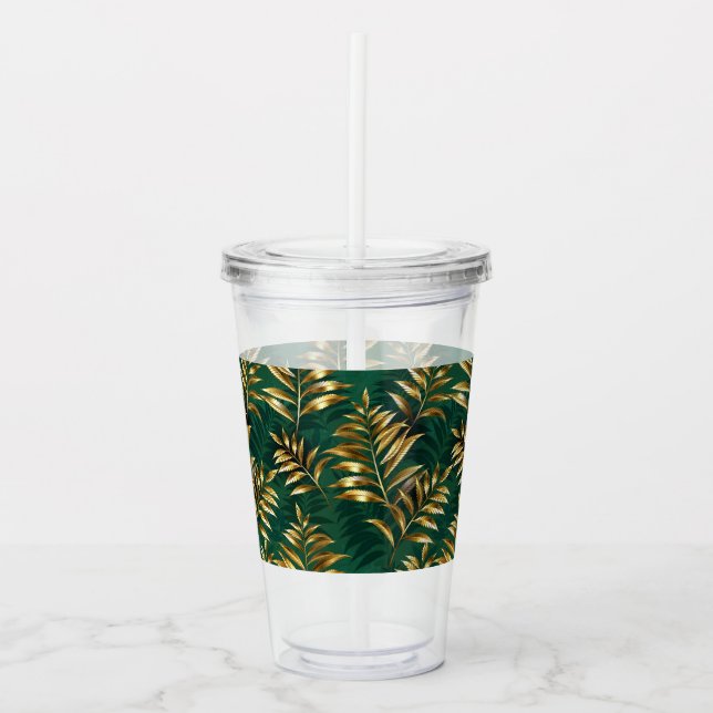 Seamless pattern with golden ferns acrylic tumbler (Front)