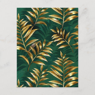 Seamless pattern with golden ferns advice card