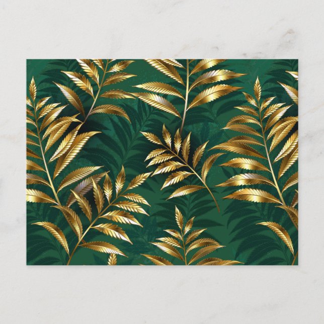 Seamless pattern with golden ferns announcement postcard (Front)