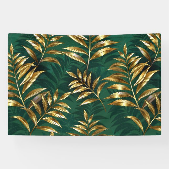 Seamless pattern with golden ferns banner (Horizontal)