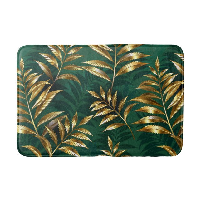 Seamless pattern with golden ferns bath mat (Front)