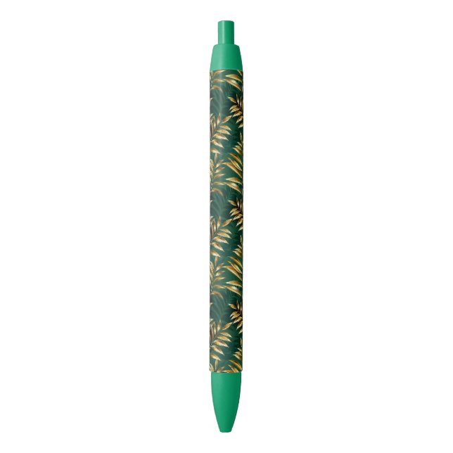 Seamless pattern with golden ferns black ink pen (Front Vertical)
