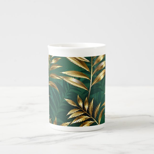 Seamless pattern with golden ferns bone china mug (Front)