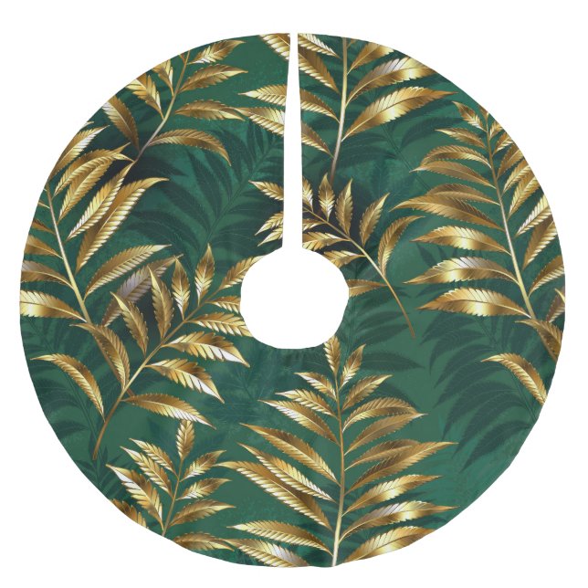 Seamless pattern with golden ferns brushed polyester tree skirt (Front)