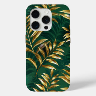 Seamless pattern with golden ferns iPhone 15 pro case