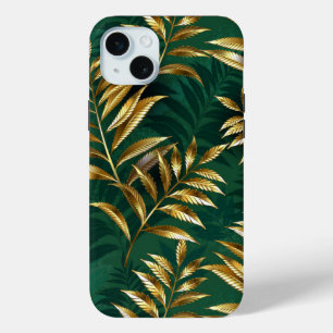 Seamless pattern with golden ferns iPhone 15 mini case