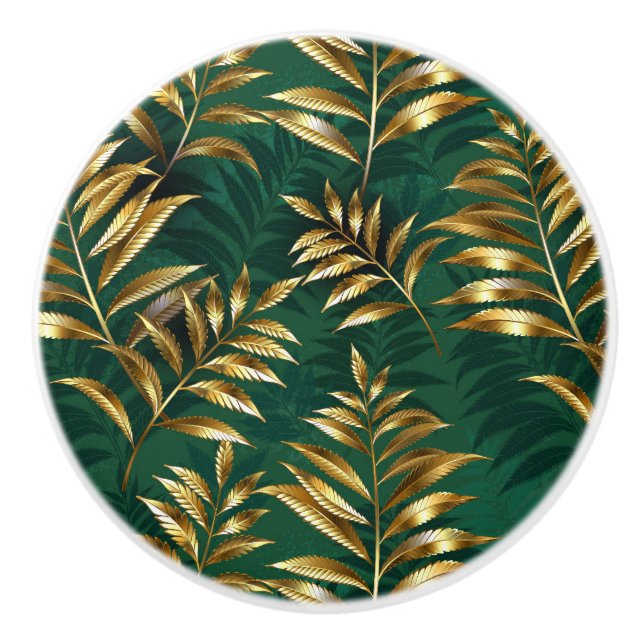 Seamless pattern with golden ferns ceramic knob (Front)