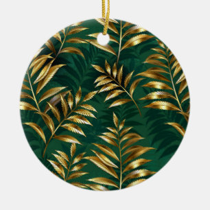 Seamless pattern with golden ferns ceramic ornament