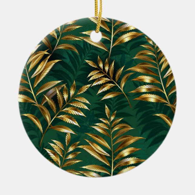 Seamless pattern with golden ferns ceramic ornament (Front)