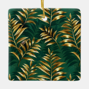 Seamless pattern with golden ferns ceramic ornament