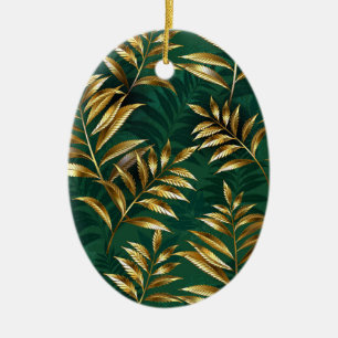 Seamless pattern with golden ferns ceramic ornament