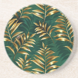 Seamless pattern with golden ferns coaster