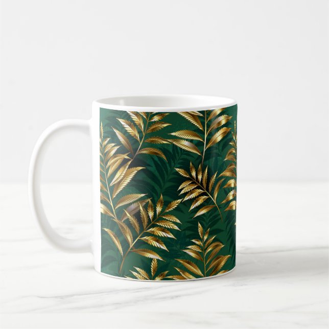Seamless pattern with golden ferns coffee mug (Left)