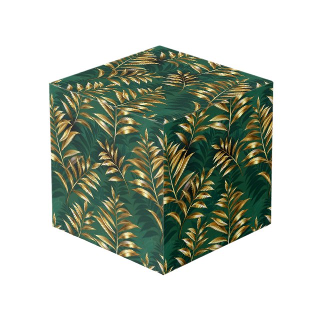 Seamless pattern with golden ferns cube (Front Angled)