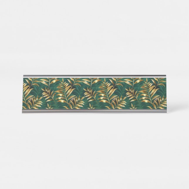 Seamless pattern with golden ferns desk name plate (Front)