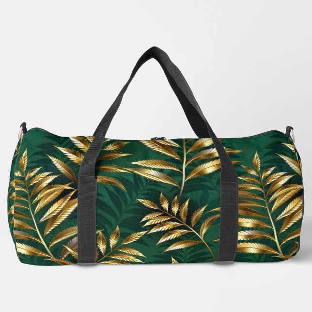 Seamless pattern with golden ferns duffle bag (Front)