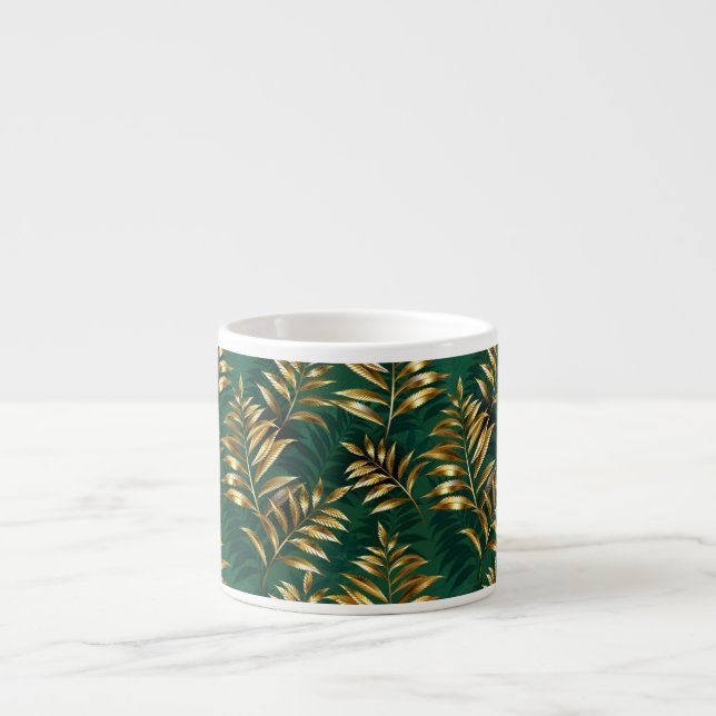 Seamless pattern with golden ferns espresso cup (Front)