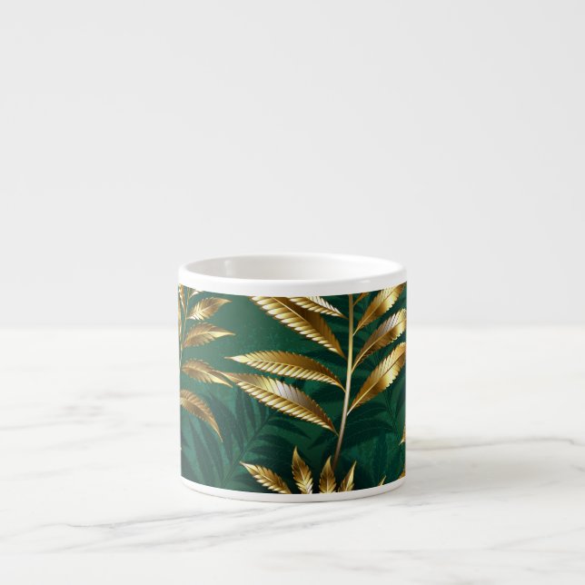 Seamless pattern with golden ferns espresso cup (Front)