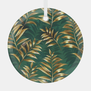 Seamless pattern with golden ferns glass tree decoration