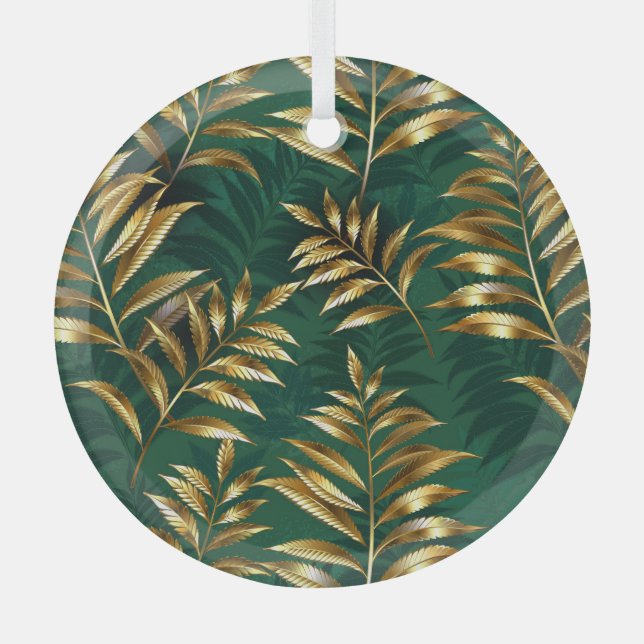 Seamless pattern with golden ferns glass tree decoration (Front)