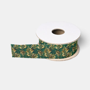 Seamless pattern with golden ferns grosgrain ribbon