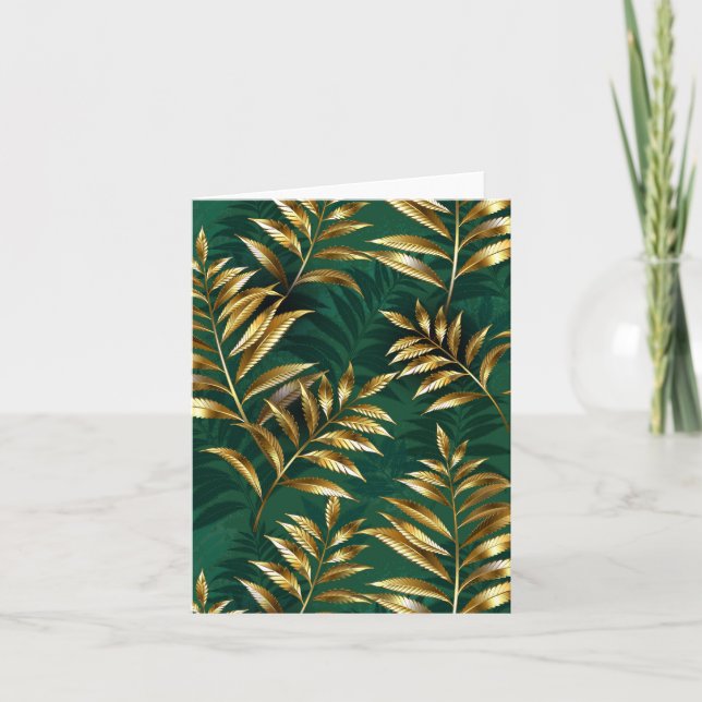 Seamless pattern with golden ferns holiday card (Front)