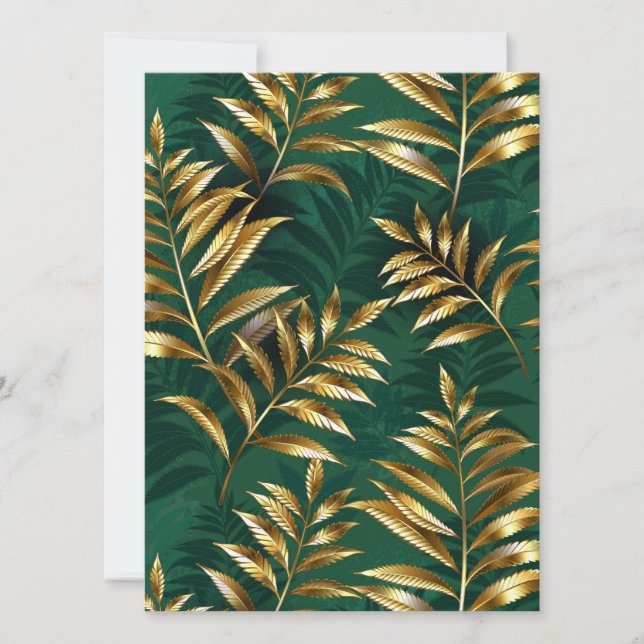 Seamless pattern with golden ferns holiday card (Front)