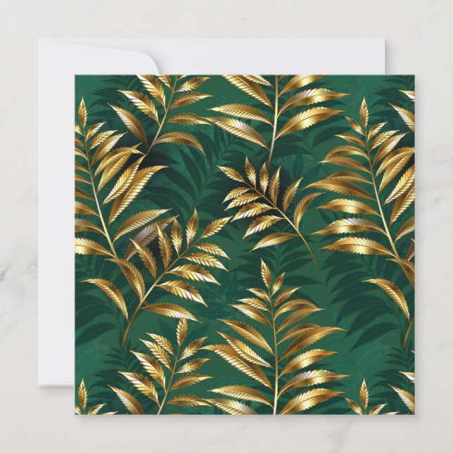 Seamless pattern with golden ferns holiday card (Front)