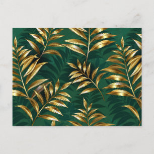 Seamless pattern with golden ferns holiday postcard