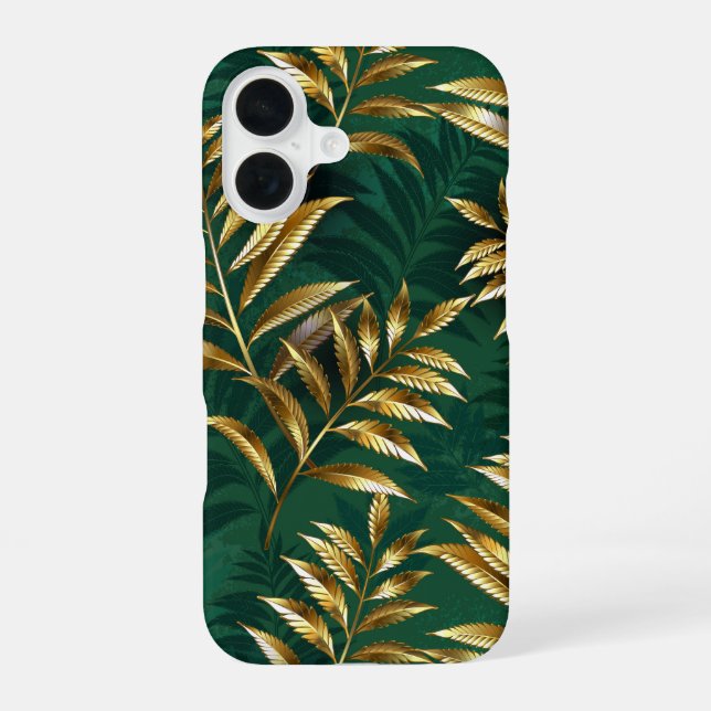 Seamless pattern with golden ferns iPhone 16 case (Back)