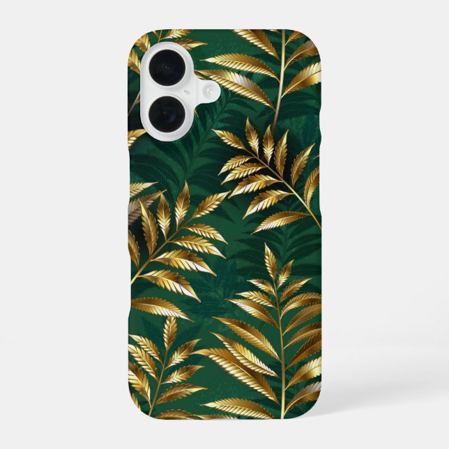 Seamless pattern with golden ferns iPhone 16 case (Back)