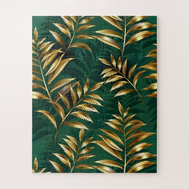 Seamless pattern with golden ferns jigsaw puzzle (Vertical)