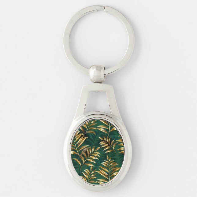 Seamless pattern with golden ferns key ring (Front)