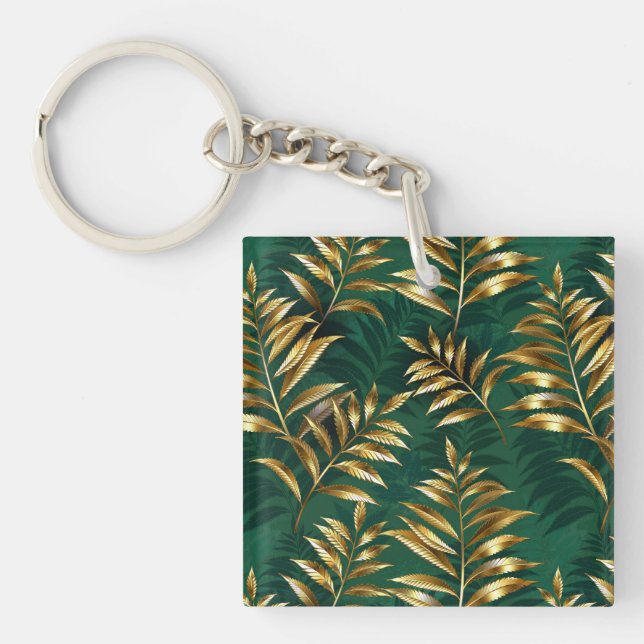 Seamless pattern with golden ferns key ring (Front)