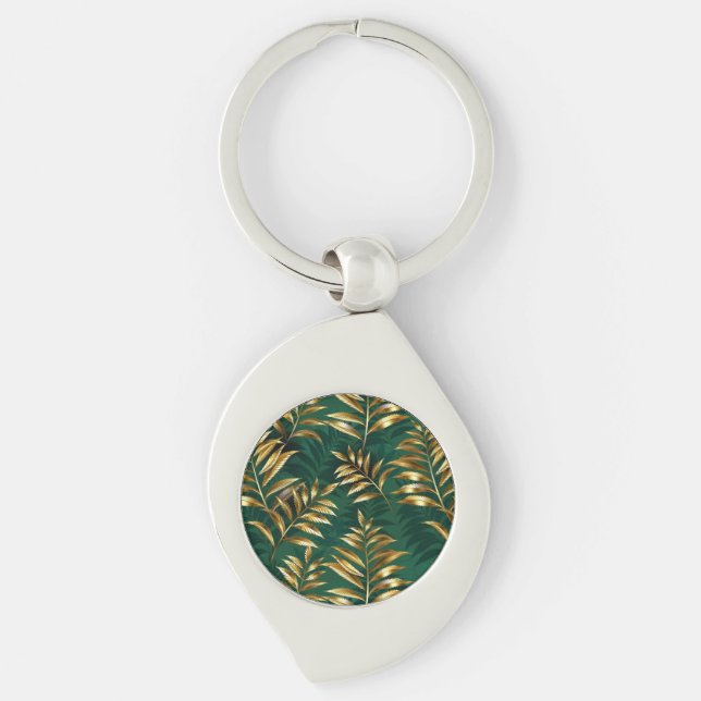 Seamless pattern with golden ferns key ring (Front)