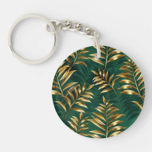Seamless pattern with golden ferns key ring
