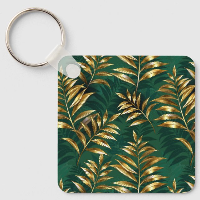 Seamless pattern with golden ferns key ring (Front)